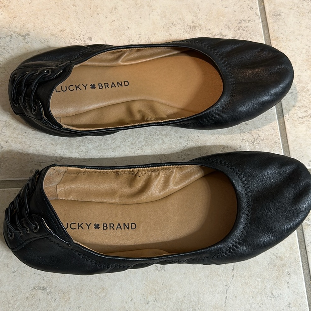 Lucky Brand Black Leather Upper Ballet Flats Size 7